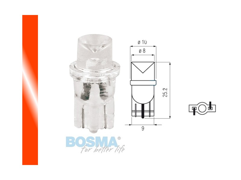 Lightbulb BOSMA 12V 1*LED STANDARD T10 RED WIDE WVIEWING BLISTER
