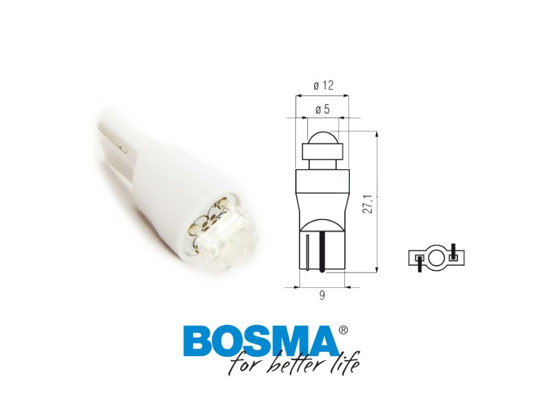 Lightbulb BOSMA 12V 1xLED T10 WHITE 6000K DIAMOND BLISTER 2 pcs