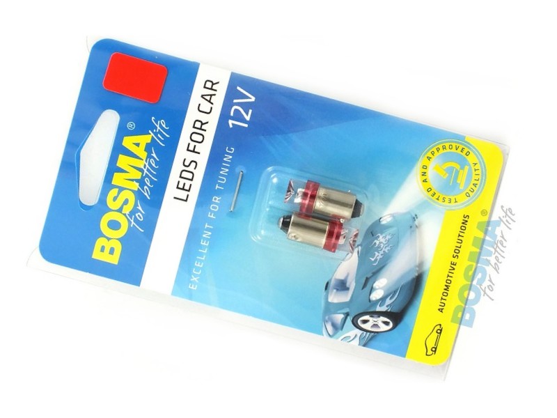 Lightbulb BOSMA 12V 1*LED STANDARD BA9s RED WIDE VIEWING BLISTER