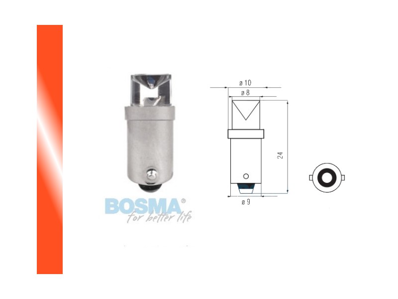 Lightbulb BOSMA 12V 1*LED STANDARD BA9s RED WIDE VIEWING BLISTER