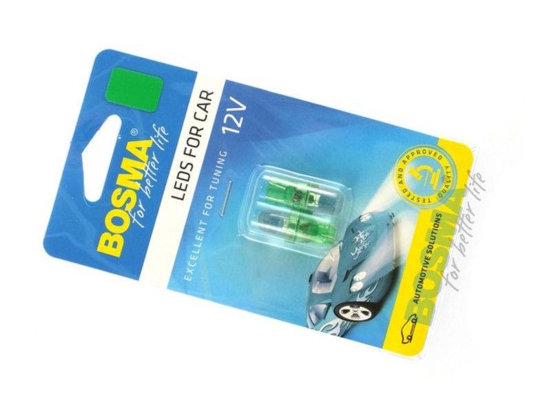 Lightbulb BOSMA 12V 1*LED STANDARD T10 GREEN BLISTER
