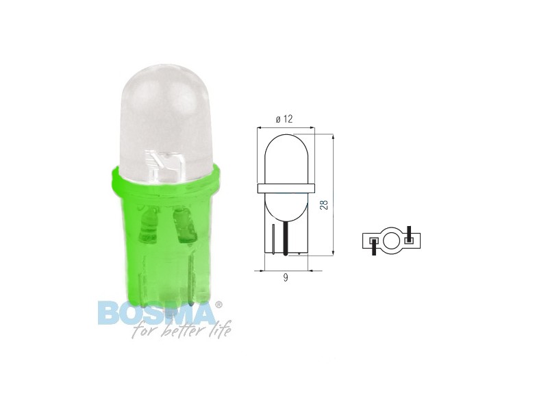 Lightbulb BOSMA 12V 1*LED STANDARD T10 GREEN BLISTER