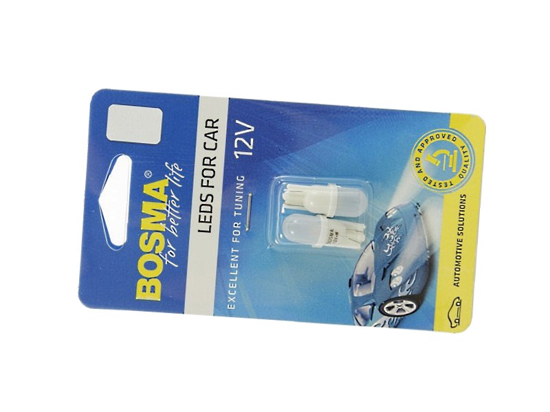 Lightbulb BOSMA 12V 1*LED STANDARD T10 biała 6000K MAT (blister 2 pcs).