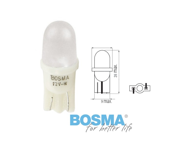 Lightbulb BOSMA 12V 1*LED STANDARD T10 biała 6000K MAT (blister 2 pcs).