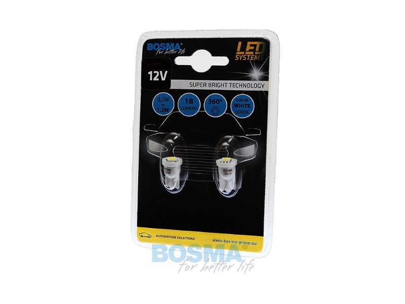 Lightbulb BOSMA 12V 1xLED SMD5050 T10 WHITE 6000K BLISTER (2 pcs.)