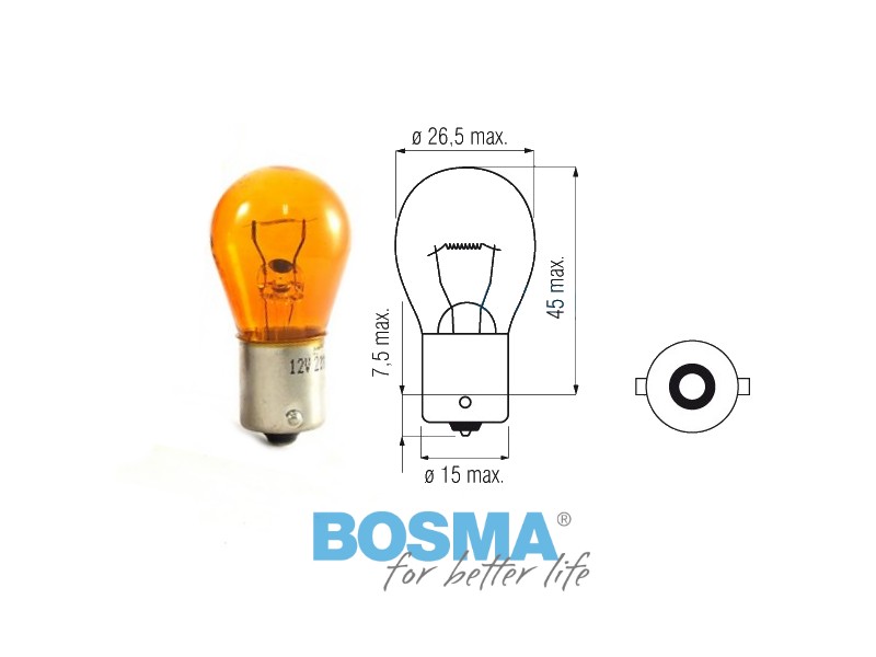 Lightbulb BOSMA 12V 21W BA15s , orange (4155) packaged 10 pcs