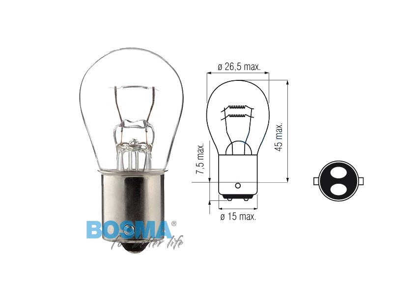 Lightbulb BOSMA 12V 21W BA15s P21W (1529) packaged 10pcs