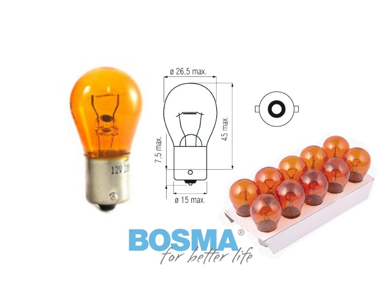 Lightbulbs BOSMA 12V 21W BA15s, orange (4155) 10 pcs