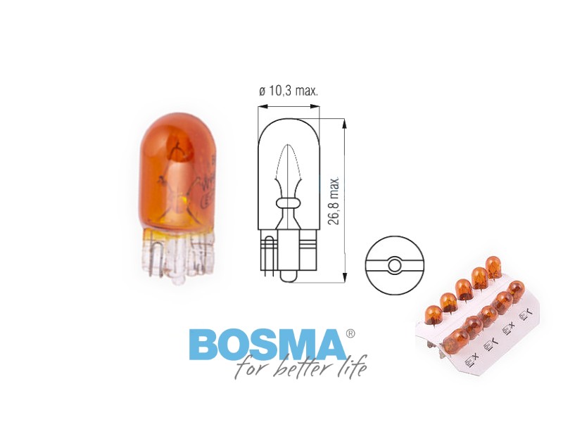 Lightbulb BOSMA 12V 5W T10 WY5W AMBER (1987) 10 psc