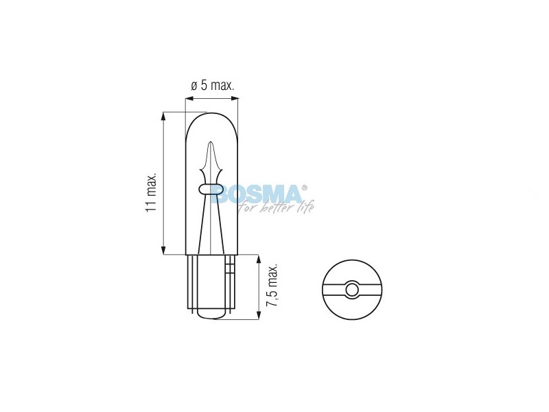 Lightbulb BOSMA 12V 1,2W W1, 2W T05 (1918) packaged 10psc