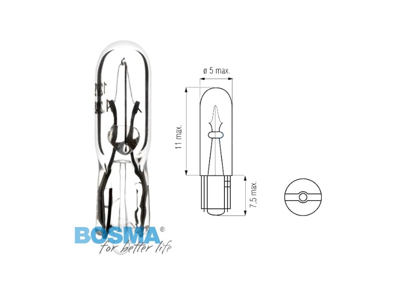 Lightbulb BOSMA 12V 1,2W W1, 2W T05 (1918) packaged 10psc