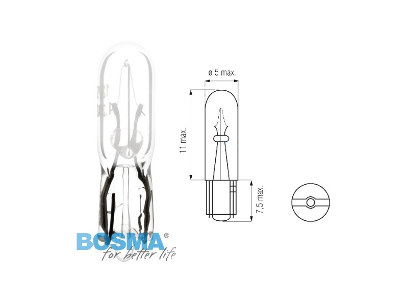Lightbulb BOSMA 12V 1,2W W1, 2W T05 FROSTED