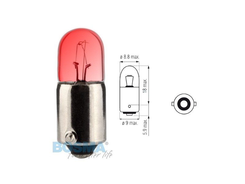 Lightbulb BOSMA 12V 4W BA9s RED