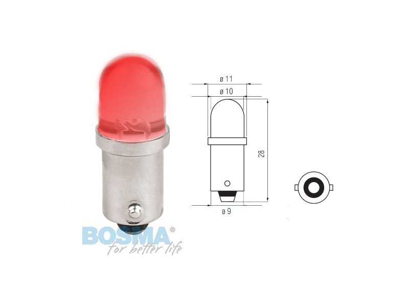 lightbulb BOSMA 12V 1*LED STANDARD BA9s Red blister