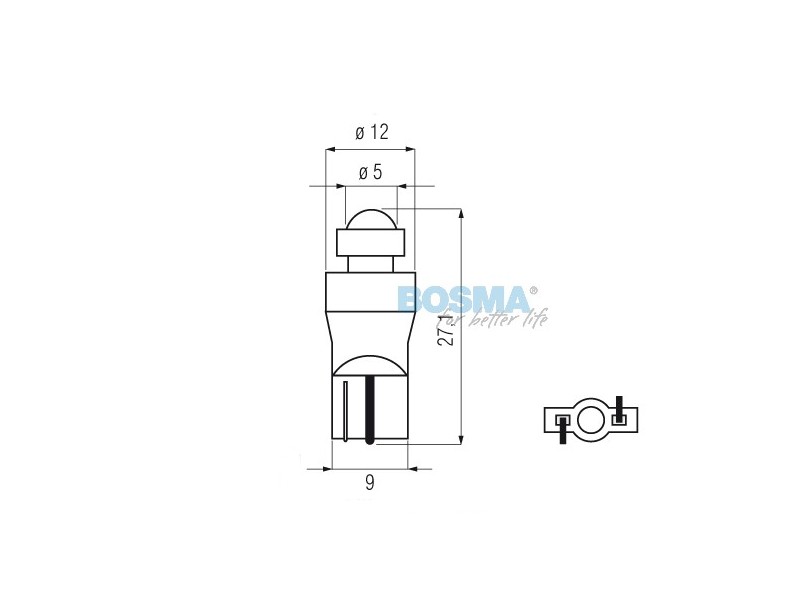 Lightbulb BOSMA 12V 1*LED STANDARD T10 GREEN DIAMOND