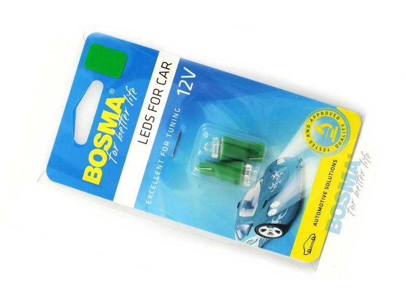 Lightbulb BOSMA 12V 1*LED STANDARD T10 GREEN DIAMOND