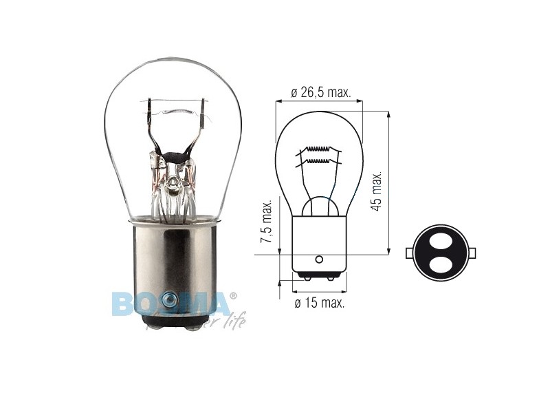 Lightbulb BOSMA 12V 18/5W BAY15d (1567) packaged 10pcs