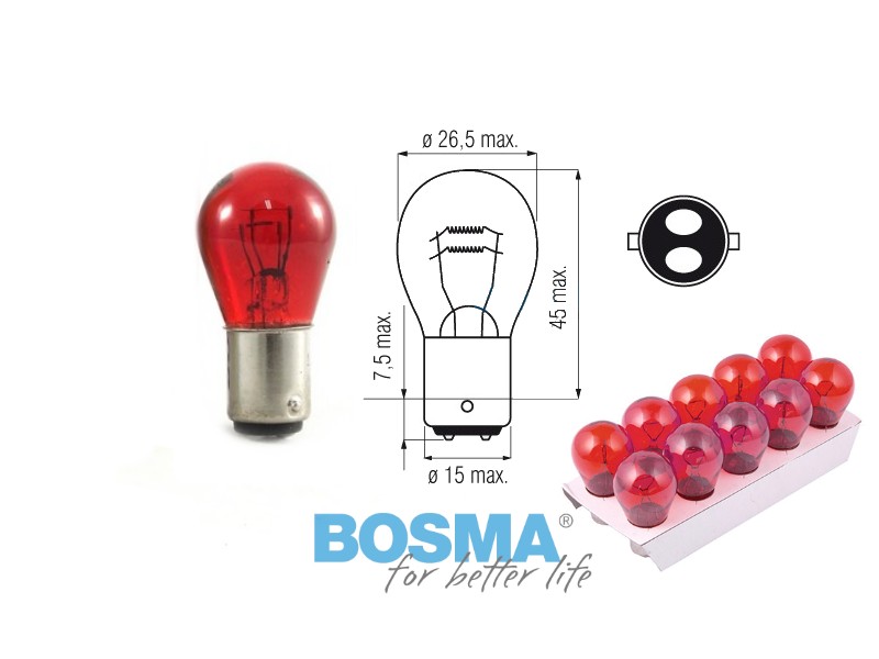Lightbulb BOSMA 12V 21/5W BAY15d RED (4148) packaged 10pcs