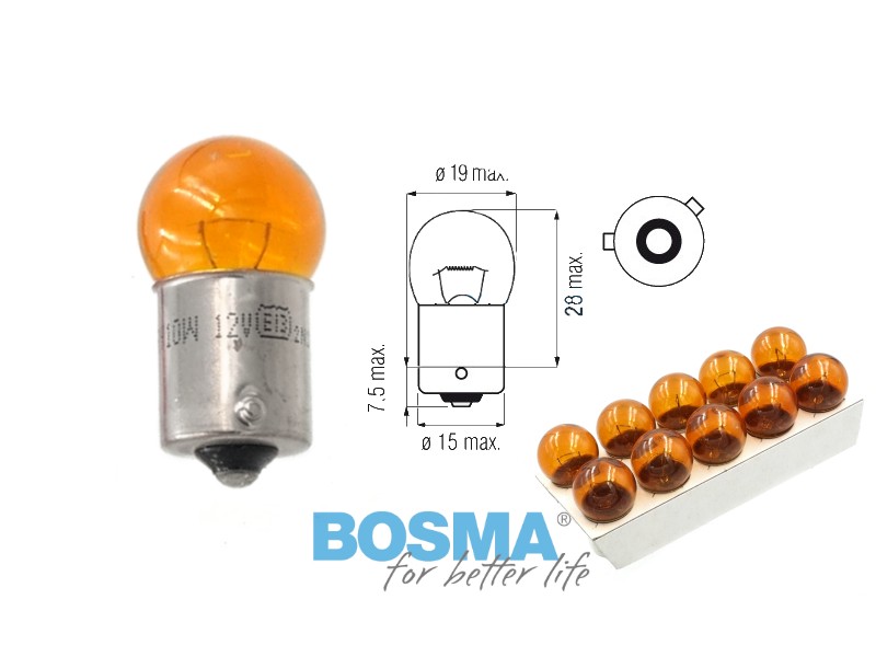Lightbulb BOSMA 12V 10W RY10W BAU15s AMBER (9778) 10pcs