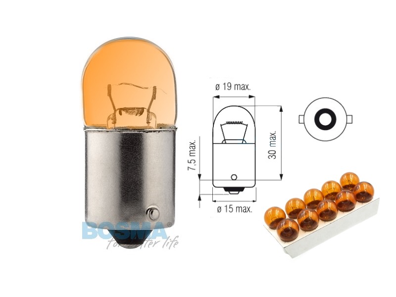 Lightbulb BOSMA 12V 5W BA15s 18x37mm ORANGE (6265) 10pcs