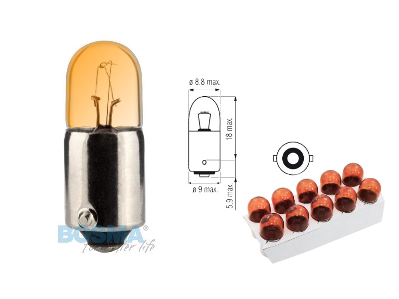 Lightbulb BOSMA 12V 4W BA9s ORANGE (4568) packaged 10pcs