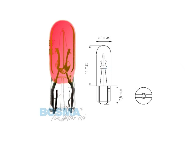 Bulb BOSMA 12v 1,2W T05 RED 10pcs.