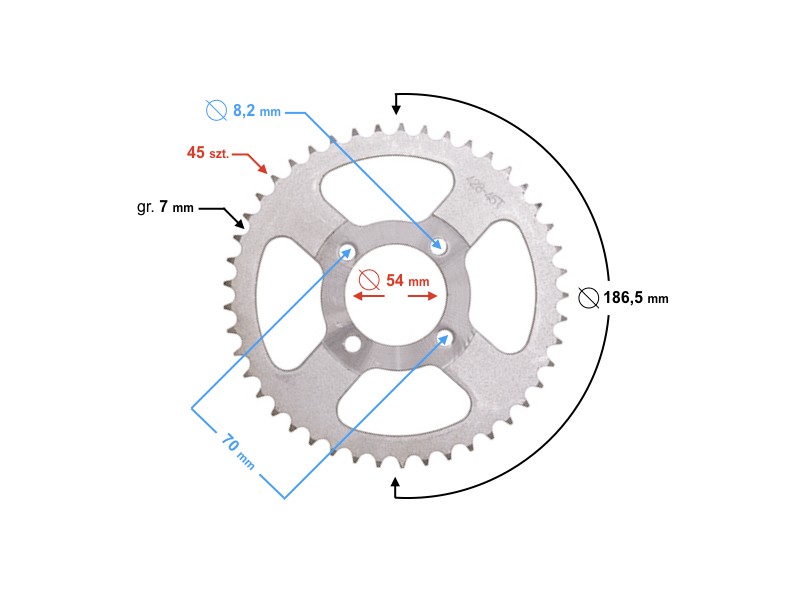 Rear sprocket 45/428 for Ogar