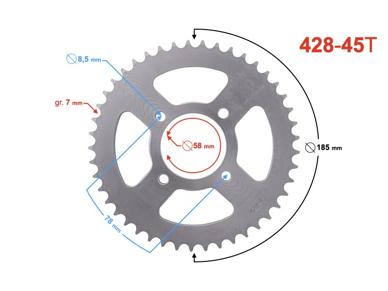 Rear sprocket Moretti 45/428 Rear sprocket Moretti 45/428