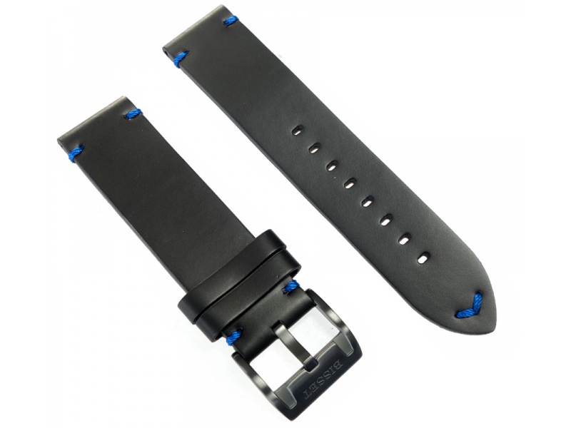 Bisset leather strap 22 mm black-blue
