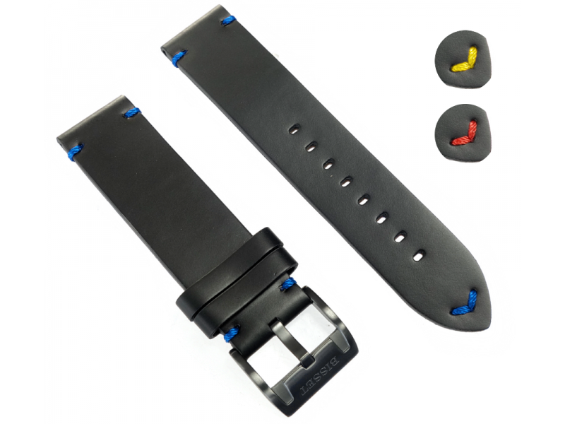 Bisset leather strap 22 mm black-blue