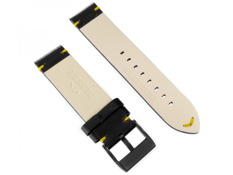 Bisset leather strap 22 mm black-yellow