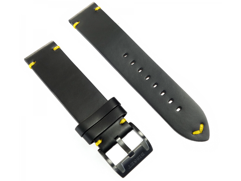 Bisset leather strap 22 mm black-yellow