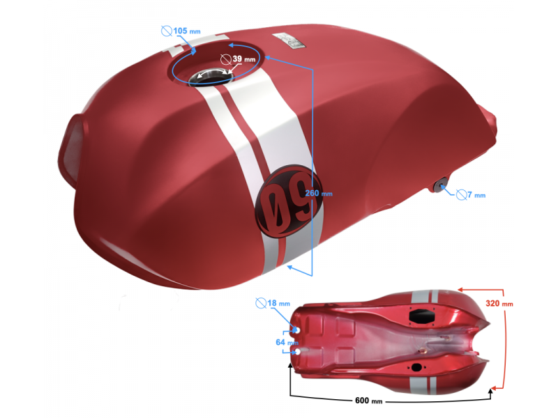 Fuel tank maroon version 2 Cafe Racer 50