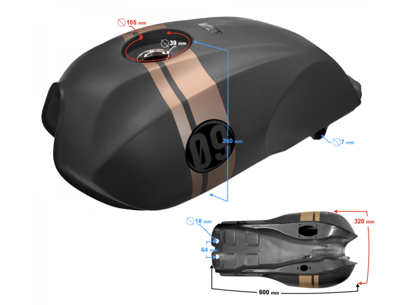 Fuel tank black matte version 2 Cafe Racer 50