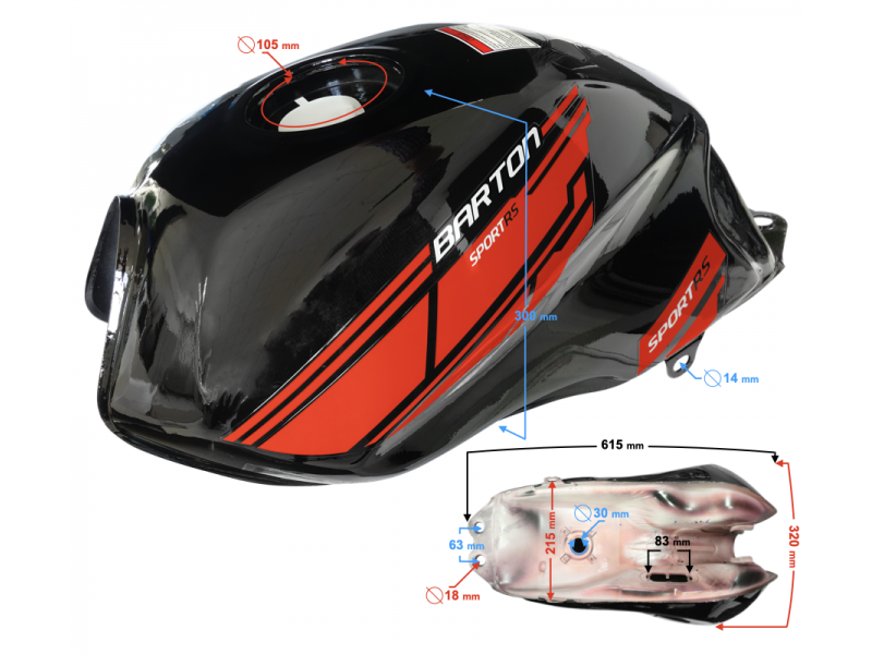Black-red fuel tank for Sprint RS 2 / Euro 5 moped