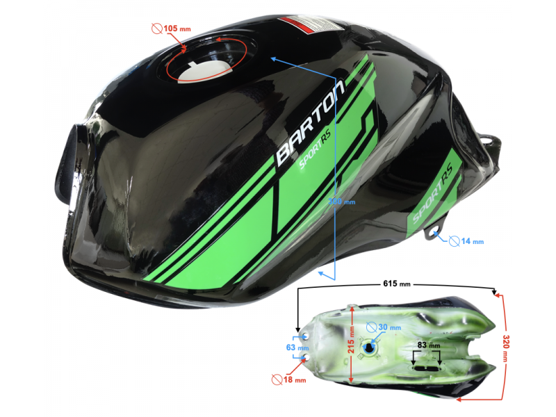 Black-green fuel tank for Sprint RS 2 / Euro 5 moped