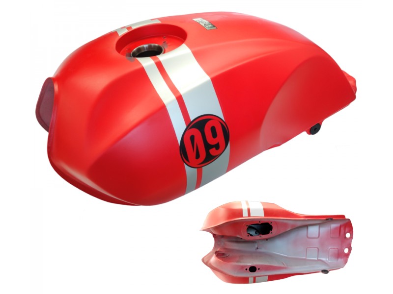 Red fuel tank for Cafe Racer motorcycle