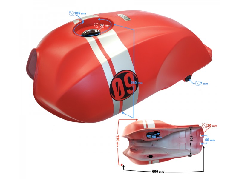 Red fuel tank for Cafe Racer motorcycle