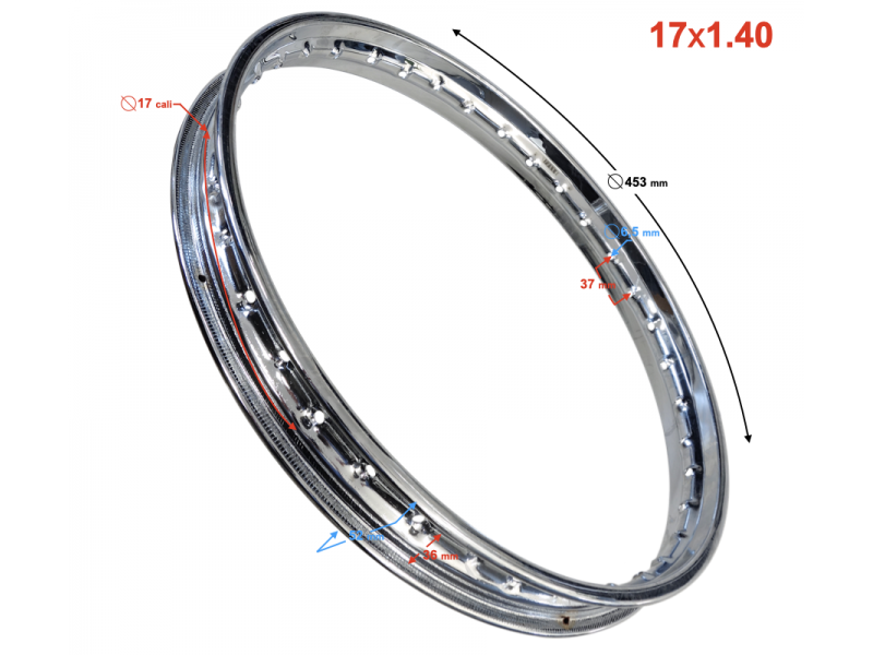 Wheel rim 17/1.40 - 36 spokes