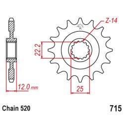 Pinion fata Gas Gas EC 200-450 '99-'19/ Rieju MR200-300 '21-'24 (12 dinti) JTF715.12 Enduro Expert 71512EE Pinion fata Gas Gas EC 200-450 '99-'19/ Rieju MR200-300 '21-'24 (12 dinti) JTF715.12 Enduro Expert 71512EE