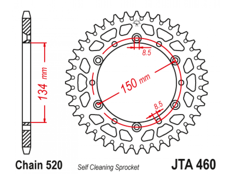 Pinion JT (spate) Aluminiu JTA460 49 dinti - KX250/KX125/KX500 Pinion JT (spate) Aluminiu JTA460 49 dinti - KX250/KX125/KX500