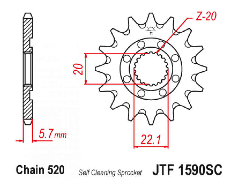 Pinion JT MX (fata) JTF1590SC  14 dinti - YZ125'05-/YZ250F'01-/WR250