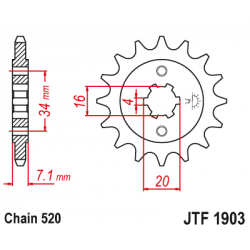 Pinion JT (fata) JTF1903  13 dinti - KTM Duke125/200 / RC125/200 Pinion JT (fata) JTF1903  13 dinti - KTM Duke125/200 / RC125/200