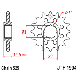 Pinion JT (fata) JTF1904  16 dinti - KTM Advent.950 LC8/990 Pinion JT (fata) JTF1904  16 dinti - KTM Advent.950 LC8/990
