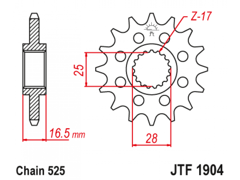 Pinion JT (fata) JTF1904RB (garnitura cauciuc) 17 dinti - KTM Advent.950 LC8/990/1190 Pinion JT (fata) JTF1904RB (garnitura cauciuc) 17 dinti - KTM Advent.950 LC8/990/1190