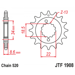 Pinion JT (fata) JTF1908RB (garnitura cauciuc)  14 dinti - KTM Duke 390 '13- Pinion JT (fata) JTF1908RB (garnitura cauciuc)  14 dinti - KTM Duke 390 '13-