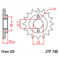 Pinion JT (fata) JTF740  16 dinti - Ducati Pinion JT (fata) JTF740  16 dinti - Ducati