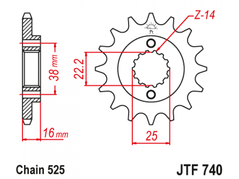 Pinion JT (fata) JTF740 16 dinti - Ducati Pinion JT (fata) JTF740 16 dinti - Ducati