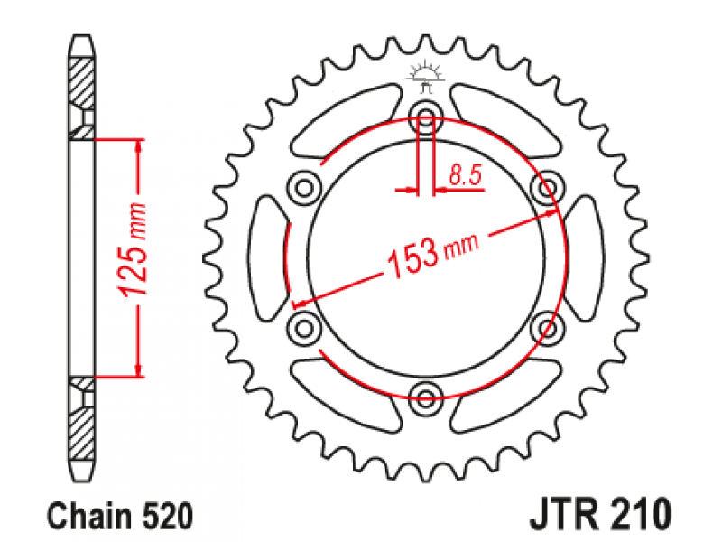 Pinion JT MX (spate) JTR210 48 dinti - CR125/CR250/CR500 Pinion JT MX (spate) JTR210 48 dinti - CR125/CR250/CR500