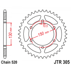 Pinion JT (spate) JTR305 46 dinti - XJ6 Div.'09-/NX650Domin.'95- Pinion JT (spate) JTR305 46 dinti - XJ6 Div.'09-/NX650Domin.'95-